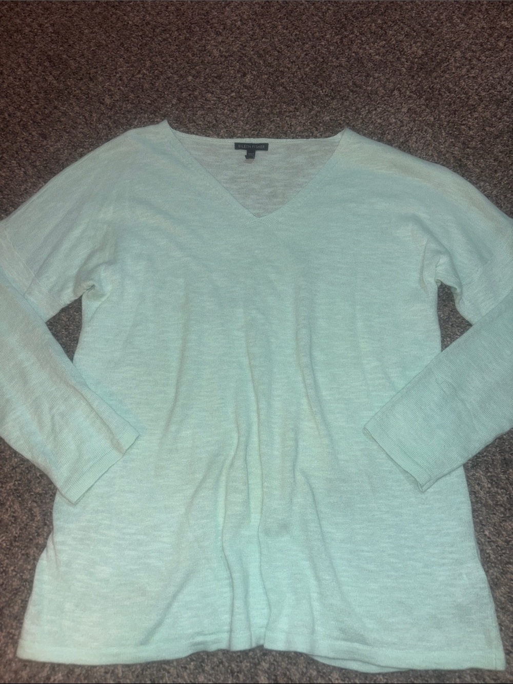 Eileen Fisher Light Mint V-Neck Long Sleeve Top